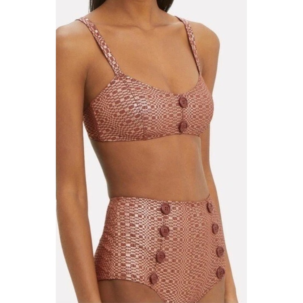 Lisa Marie Fernandez High Waist Button Bikini Set 2 piece Rust, Textured Size 2